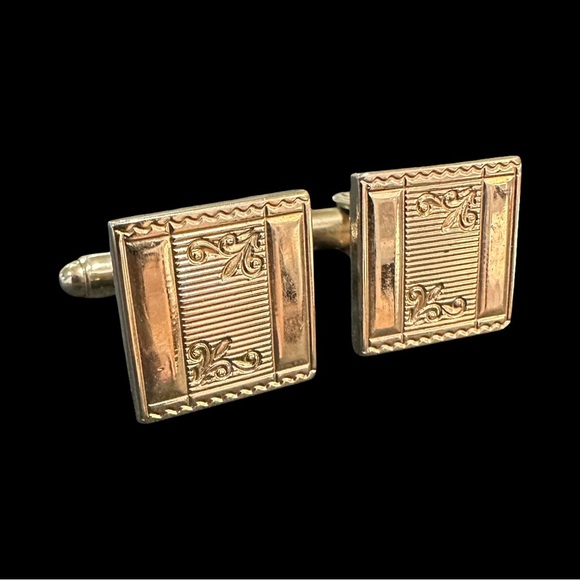 Other - Vintage Etched Cufflinks Gold Tone